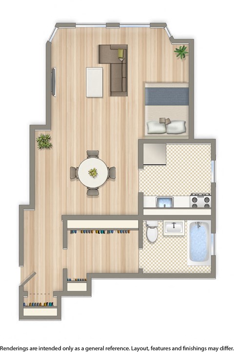 Floor plan for studio, 1 bath, 625 sqft